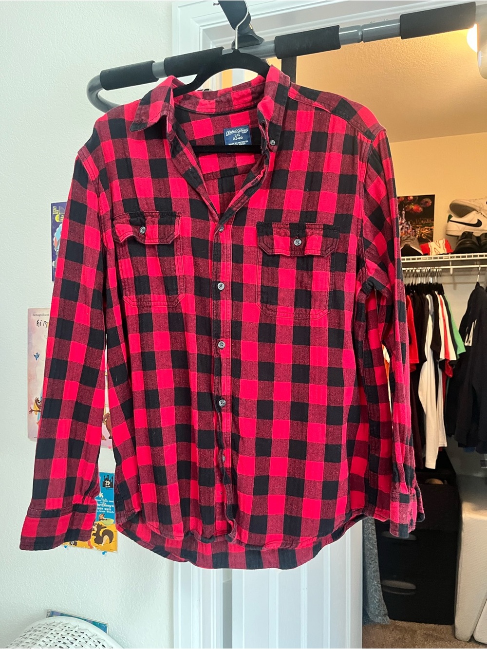 Faded Glory red and black plaid button-up shirt